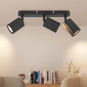 Plafonnier Led 3 Spots Noir, Gu10 Eclairage De Plafond Orientable &Agrave; 350&deg; Spots De Plafond Max. 50 Watt Par Spot, Applique Murale Int&eacute;rieure Pour Cuisine Chambre Salon Sans Ampoule - Neuf