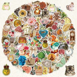 200 Pièces Retro Autocollants Stickers Scrapbooking Autocollant Aesthetic Imperméable Vinyle Autocollant Pour Ordinateur Portable Guitare Téléphone Portable Planche À Roulettes - Neuf