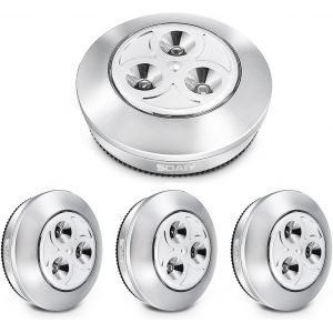 Lot De 4 Lampe Spot Led Autocollant Éclairage Supplémentaire Alimenté Par 3 Piles/Batteries Pour Penderie/Placard/Étagère/Entrée/Cuisine/Passage - Argent - Neuf