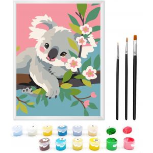 MDY-Peinture par numéros pour enfants de 5, 6, 7 ans, avec 3 différents types de pinceaux, cadre et peinture acrylique 17,8 x 24,1 cm (Lovely Koala) - Neuf