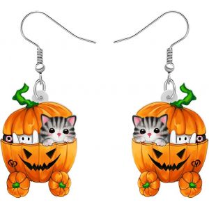Kal-Boucles D'oreilles Chat Noir En Acrylique Halloween Bijoux De Saison Décoration Citrouille Pour Femmes Filles Charms Chaton - Neuf