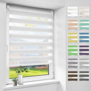 Store Enrouleur Jour Nuit Sans Perçage, Translucide, Facile À Installer Avec Ou Sans Perçage, Pour Fenêtre Ou Porte, Protection Vie Privée,Blanc,110L X 190L Cm - Neuf