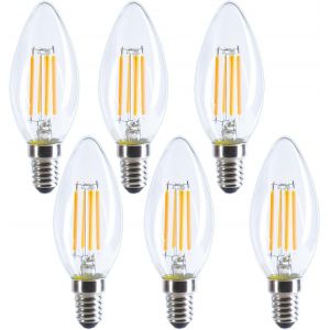 Ampoule Led Petit Culot &Agrave; Vis E14 4w Blanc Chaud &Eacute;quivalent &Agrave; 40w 2700k 450lm En Forme De Bougie &Agrave; Filament C35/B35 Cri>80,Lot De 6,Non Dimmable - Neuf