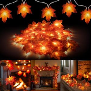 Trahoo-Guirlande Automne Lumineuse, 3 M&egrave;tres 20 Led Lumi&egrave;re Feuille D'&eacute;rable, D&eacute;coration Automne Led, Lumineuses En Feuilles D'&eacute;rable Pour Automne F&ecirc;tes, Halloween, Thanksgiving - Neuf