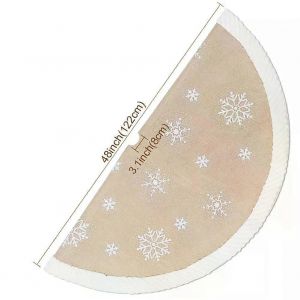 Jupe de sapin de No&euml;l 122 cm (48 po) en toile de jute blanche &agrave; motif flocons de neige, id&eacute;ale pour les d&eacute;corations de No&euml;l int&eacute;rieures et ext&eacute;rieures. - Neuf