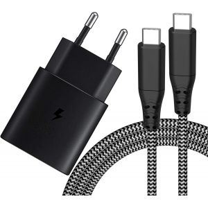 Kal-Chargeur Rapide 25w Pour Samsung, Chargeur Avec Câble De Charge En Nylon De 2m De Type C Pour Samsung Galaxy S25/S24/S23/S22/S21/S20 Ultra/Z Flip 5/Z Fold 6/S10/A55/Note20, Adaptateur Secteur Usb - Neuf