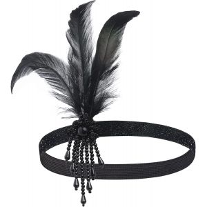 Kal-Bandeau Gatsby Cristal 1920s Plume Flapper Accessoires Charleston Vintage Noir - Neuf