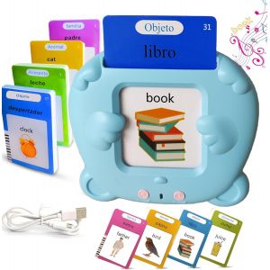 ERYI-Cartes Flash Parlantes Éducatives Pour Enfants Talking Flash Cards 112 Cartes 224 Mots De 3 4 5 6 7 Ans Montessori Autiste Jouet Éducatif Pour Enfant Cadeau D'Anniversaire Motami (Espagnol-Bleu) - Neuf