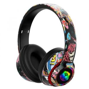 Casque stéréo sans fil Bluetooth pliable Graffiti avec lumière LED Casque Bluetooth sans Fil. - Neuf