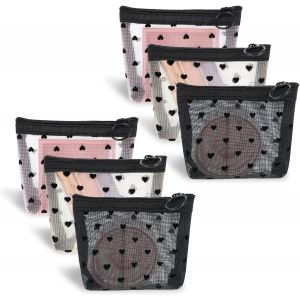 Dimeho Lot De 6 Mini Trousses De Maquillage En Maille Avec Fermeture &Eacute;clair - Poche De Voyage Portable Pour Femme - Sac De Rangement Pour Maquillage Et Rouge &Agrave; L&egrave;vres - Noir/Beige/Rose, Rose, Beige, - Neuf