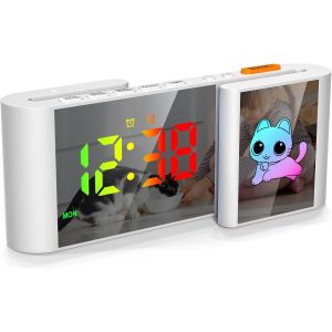 KALANKA-Réveil Numérique, Horloge Digitale avec Chat Mignon, Horloge LED de Type S, 11 Couleurs Cartoon, Variateur, Volume, Snooze, Veilleuse pour Table de Nuit, Chambre, Room Décor(Blanc) - Neuf