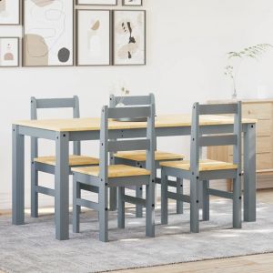 Ensemble À Manger Panama 5 Pcs Gris Bois De Pin Massif - Neuf