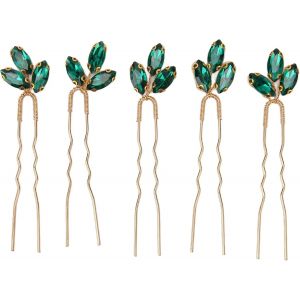 Kal-Épingles À Cheveux De Mariage, Épingles À Cheveux De Mariée Vintage En Strass Vert, Pinces À Cheveux En Forme De U, Coiffures De Mariée Et De Demoiselle D'honneur, Bijoux Pour Fête - Neuf