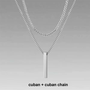 Colliers &Agrave; Barre Verticale 3d Pour Hommes, Pendentif G&eacute;om&eacute;trique Superpos&eacute; En Acier Inoxydable, Cha&icirc;ne Cubaine En Corde De Bl&eacute; Superpos&eacute;e, Collier Pour Gar&ccedil;on--Nc-1271s Nc-003s-50 - Neuf