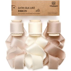 Ruban de Satin &iquest;&iquest; Franges Champagne & Cr&iquest;&iquest;me & Nude 2.5 cm x 13.7 m, Ruban Tissu Fait Main pour Emballage Cadeau, Bouquets de Mariage, D&iquest;&iquest;corations de F&iquest;&ordm;te - Neuf