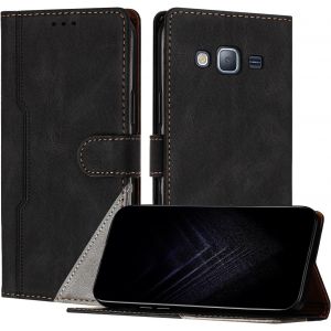 Kal-Étui Pour Samsung Galaxy J3 2015/J310, Housse En Cuir Pu Avec [Protection Antichoc Tpu] [Fonction Support] [Porte-Cartes ] Antichoc Magnétique Coque Pour Galaxy J3 2015 - Noir - Neuf