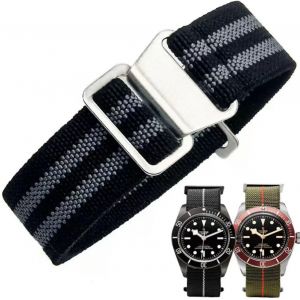Bracelet De Montre Élastique Nylon Style Marine Nationale Parachute Bracelet Montre En Tissu Remplacement Avec Crochet Boucle Noir/Argenté Homme Femme,18/20/22mm.[U1514] - Neuf