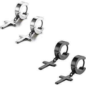 Kal-Acier Inoxydable Clou D'oreille Boucle D'oreille Clou D'oreille Argent Noir Doré Ronde Croix Pendentif Rétro Homme Femme - Neuf