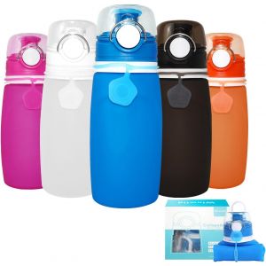 Gourde Pliable Silicone 550 Ml,Fonctionnement Seul Bouton,Ultralégère Étanche,Idéale Pour Sport,Activités Plein Air Cyclisme (Bleue) - Neuf