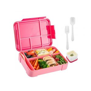 Bo&icirc;te &Agrave; Bento &Eacute;tanche &Agrave; Compartiments S&eacute;par&eacute;s Avec Cuill&egrave;re Et Fourchette - Rose Rouge - Neuf
