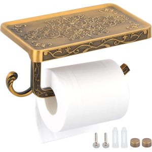 Porte-Papier Toilette Mural avec &Eacute;tag&egrave;re et Support Rouleau en Aluminium R&eacute;tro Vintage Dor&eacute; - Neuf