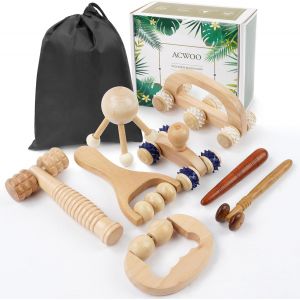 Rouleau Massage Bois, 8pcs Ensembles D'outils De Massage En Bois Kit Maderotherapie, Masseur Anti Cellulite Drainage Lymphatique, Masseur Bois De Anti Cellulite Kit Massage Bois Professionnelle - Neuf
