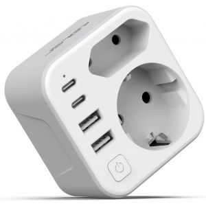 JGD-Adaptateur Prise Suisse, Adaptateur Voyage France/Europe vers Suisse, Prise Type J avec 2 USB A et 2 Type C pour Suisse, Maldives, Jordanie, Liechtenstein(Blanc) - Neuf