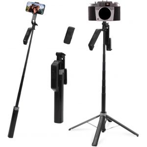 JGD-180cm Perche &agrave; Selfie et Tr&eacute;pied, Tr&eacute;pied Smartphone Portable avec T&eacute;l&eacute;commande Bluetooth pour Voyage Vlogging, Extensible Support T&eacute;l&eacute;phone Rotatif pour iPhone/Samsung - Neuf