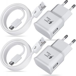 LORANKA-2-Pack USB Chargeur avec C&acirc;ble pour Samsung Galaxy A54 A53 A51 A33 A20e A14 A13 M54 M53 M34 M33 M14 M13 5g S8 S9 S10 S20 S21 FE Ultra Plus Note 8, Chargeur T&eacute;l&eacute;phone Rapide avec 2M C&acirc;ble USB - Neuf