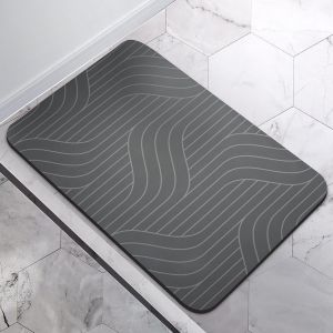 Tapis de bain (gris, 50 x 80 cm), en terre de diatom&eacute;es, absorbant l'eau, avec envers en caoutchouc antid&eacute;rapant. Tapis de sol carr&eacute;, fin, lavable, s&eacute;chage rapide, id&eacute;al pour la douche, la baignoire - Neuf