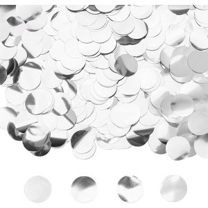 Confettis à paillettes ronds argentés - 50 g - Petits confettis argentés - 1,5 cm - Décoration de table argentée - Canon à confettis - Pour anniversaire, mariage, carnaval, noces d'argent - Neuf