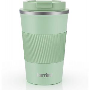 Eryi-Tasse De Voyage Isotherme Avec Couvercle Anti-Fuite, Tasse À Café Réutilisable À Double Paroi En Acier Inoxydable Pour Boissons Chaudes Et Froides, 380 Ml, Vert Glacier - Neuf