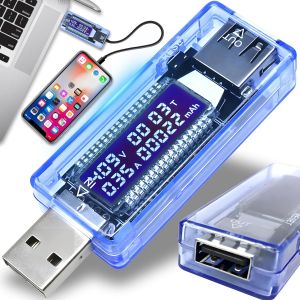 Kalanka-Testeur Multimètre Usb Multifonction Avec Affichage Lcd, 4 V ¿ 20 V, Tension Numérique, Voltmètre, Ampèremètre, Capacité Du Chargeur, Courant A, Tension V, Capacité Mah, Bleu - Neuf