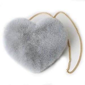EVAGO Sac en fausse fourrure Fausse fourrure de lapin en forme de coeur Sac &agrave; bandouli&egrave;re flou - Sac d'amour moelleux mignon Luxueux Vogue Mode sac &agrave; main Cadeau - Kawaii Love Tote Bag-Gris - TAILLE UNIQUE - Neuf