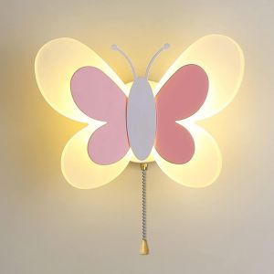 Applique Chambre Enfant Interieur avec Interrupteur Tricolore Dimmable Lampe Papillon 16W LED Applique de Chevet Lumi&egrave;re de D&eacute;coration Art pour le Salon, Rose Bougeoir Mural Acrylique - Neuf