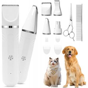 4 En 1 Tondeuse Chien Professionnel, Tondeuse Rechargeable Pour Chat Et Chien, Sans Fil Fondeuse Toilettage Pour Animaux, Avec 4 T&ecirc;tes De Coupe Multifonctions, Pour Pattes, Corp, Visage - Neuf