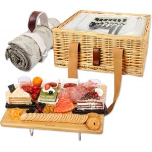 Ulteronixshop-Wicker Panier Pique - Nique Double Avec Mini Table De Pique - Nique &Agrave; Vin Pliante Et Grand Sac R&eacute;frig&eacute;r&eacute; Isol&eacute;, Service De Vaisselle Double, Cadeau Pour Couple(Y2307-2 - Cm) - Neuf