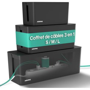 Cable Box - 3 In 1 Set, Medium (23 X 12 X 11 Cm), Large (32 X 13 X 13 Cm), Xl Large (40 X 13 X 16 Cm) - Power Strip Cover, Cable Storage Box, Power Strip Box - Black - Neuf