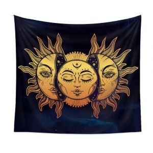 Tapisserie murale Mandala Grande vague avec coucher de soleil Océan Tapisserie noire et blanche Tapisserie murale à suspendre pour salon chambre 130 x 150 cm (A) - Neuf