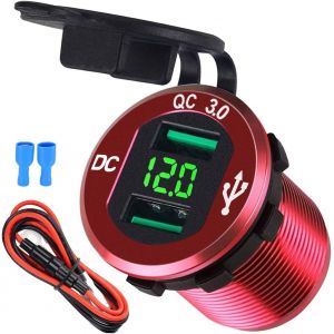 JGD-Prise USB pour voiture - Charge rapide - Double chargeur de voiture - 12 V/24 V 36 W - Chargeur USB QC 3.0 &eacute;tanche - Adaptateur allume-cigare pour moto, caravane, bateau, camion - Neuf