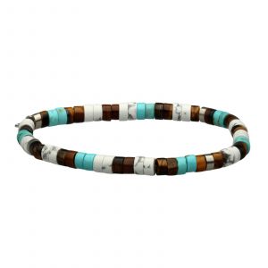 Bracelet Perles Heishi 4mm Turquoise Oeil Tigre Et Turquoise Blanche - Neuf