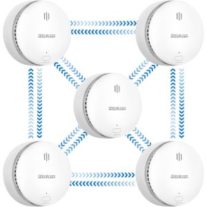 Detecteur de fum&eacute;e, 5 pi&egrave;ces, avec Pile scell&eacute;e de 10 Ans, D&eacute;tecteur de Fum&eacute;e Connect&eacute;, D&eacute;tecteur de Fum&eacute;e, 85dB Alarme Incendie, Conforme &agrave; la Norme EN14604 - Neuf