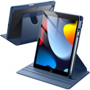 Coque Rotative pour iPad 9/8/7 (10,2 Pouces, Mod&egrave;le 2021/2020/2019, 9&egrave;me/8&egrave;me/7&egrave;me G&eacute;n&eacute;ration) avec Porte-Stylet, &Eacute;tui Housse de Protection, 360 Degr&eacute;s Support Tablette (Marine) - Neuf