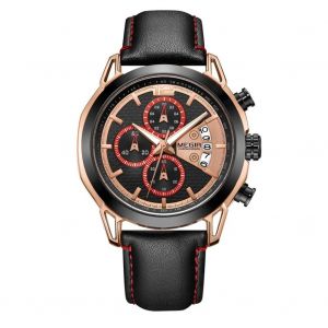 Montre-Bracelet À Quartz Multifonctionnelle Pour Hommes Megir (Cadran Brun Noir + Boîtier Rose + Bracelet De Montre Noir) - Neuf