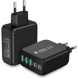 [2 Pack] Chargeur Usb C, Chargeur Usb C 55w 5 Ports Avec Charge Rapide Pd, Prise Multiport 2 Usb C + 3 Usb A, Bloc D`Alimentation Type C Pour Iphone 15/14/13/Pro, Ipad, Samsung, Pour Switch (Noir). - Neuf
