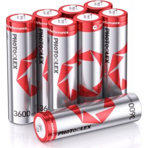 Rechargeables Piles AA (Lot de 8),3 ampères décharge de Pointe élevée 3600mWh Double A Pile 1,5V Lithium AA/HR6 Batteries Rechargeables,1600 + Cycles Haute Performance et Longue Durée - Neuf