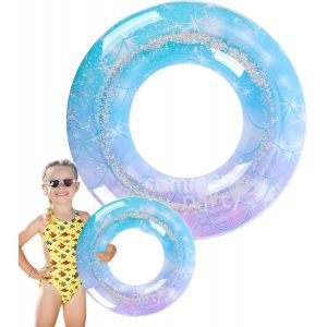 Cap-27,5 Pouces Anneau De Natation Pour Enfant Flotteurs De Piscine Avec Paillettes Bouée Gonflable Bouée De Natation D'été Bouée Tube Pour Piscine Décorations De Fête - Neuf