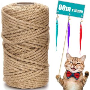 Corde Arbre &Agrave; Chat, 30m X 9mm Corde En Sisal Naturel Avec 3 Jouets Souris, Naturel Corde Chanvre Pour R&eacute;paration Et Remplacement De Chat Scratch Pilier, D&eacute;coration De Maisons - Neuf