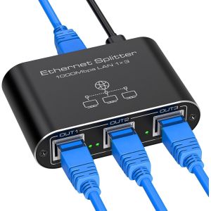 Switch Ethernet 1 à 3 1000Mbps Multiprise RJ45 Network Network Splitter Ethernet Répartiteur pour Les Ordinateurs Les Routeurs et Les Décodeurs - Neuf