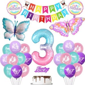 Ballon 3 Ans Papillon Decoration Anniversaire, Color&eacute; Papillons 3 Ans Decoration Anniversaire Fille, Papillons 3 Ans Anniversaire Fille D&eacute;co, Papillons Ballon 3 Ans Fille Color&eacute; - Neuf